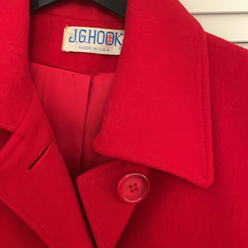 Deep Red Single Breasted Lined Wool Coat. - image 2